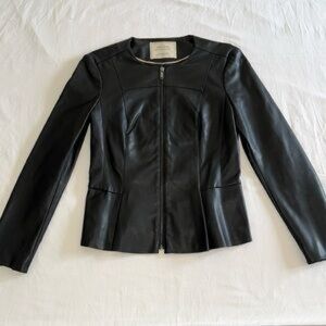 Zara Black Faux Leather Collarless Peplum Women's Jacket - XL